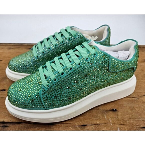 New J75 by Jump Slick Sneakers Mens US 8 Green Rhinestones - Picture 1 of 10
